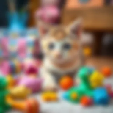 A playtime moment with a kitten and colorful toys