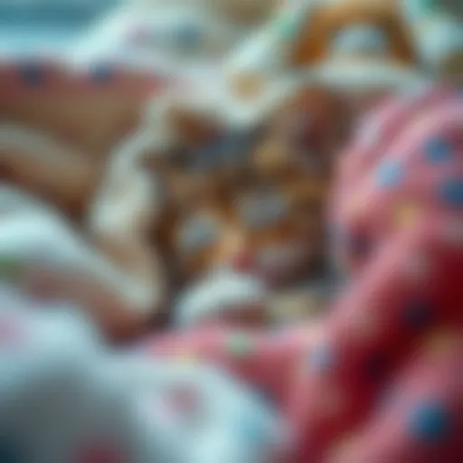 A sleeping kitten nestled among soft blankets
