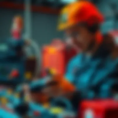 A technician inspecting remote-control systems