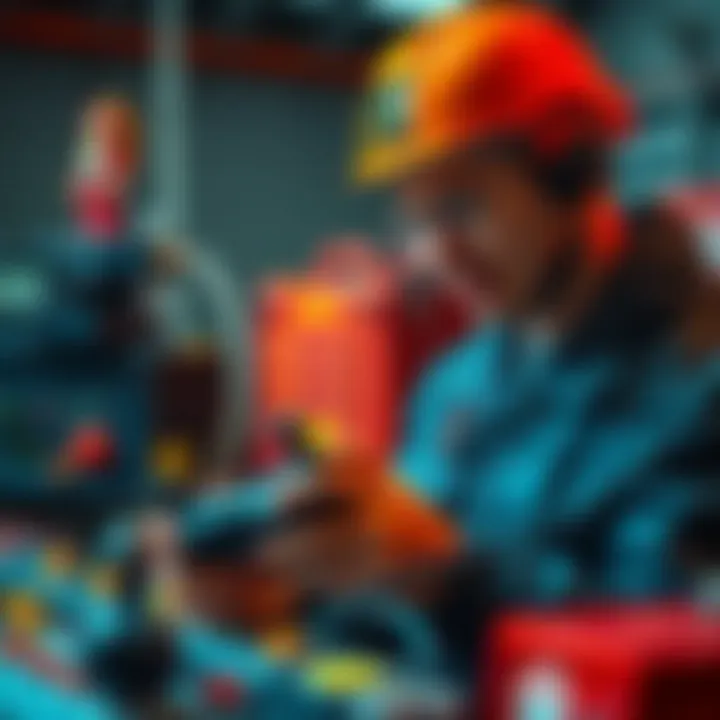 A technician inspecting remote-control systems