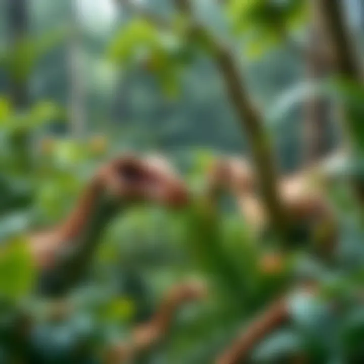 An artist's depiction of long-necked dinosaurs feeding in a lush environment