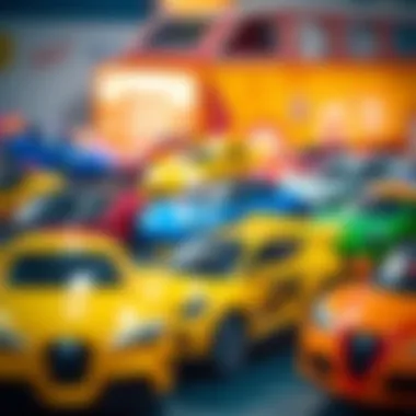 A vibrant display of various electric car models for kids