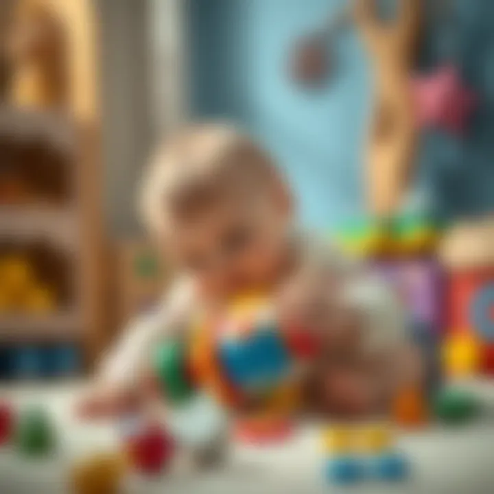 An intimate moment of a baby playing with a colorful toy