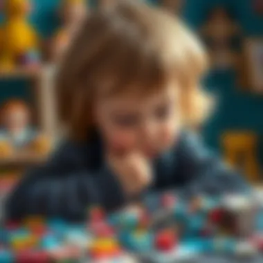 A child deep in thought while solving a puzzle.
