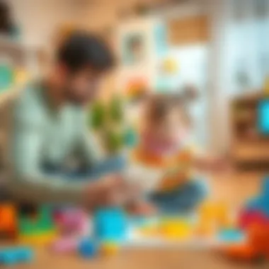 Parents engaging with their child during puzzle playtime.